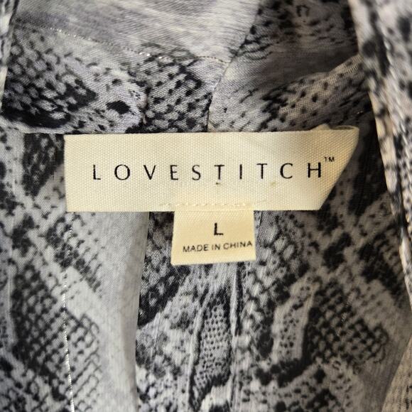 Lovestitch Snake Print Wrap Blouse LARGE Black Ivory Hi-Low Flowy Sheer Boho - Picture 4 of 7